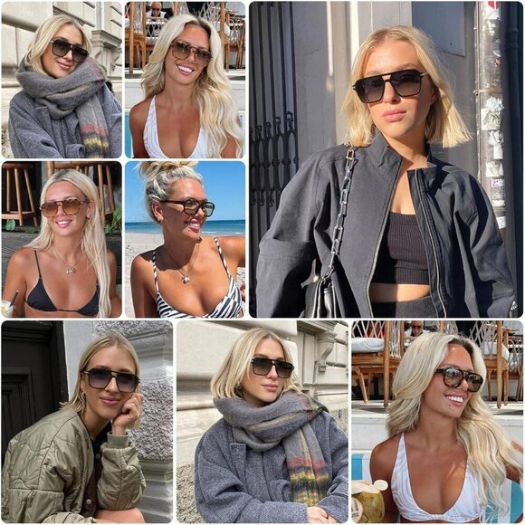 🆕Women Brown Retro Trendy Classic Square Vintage Shade Double Bridge Sunglasses - Picture 6 of 7